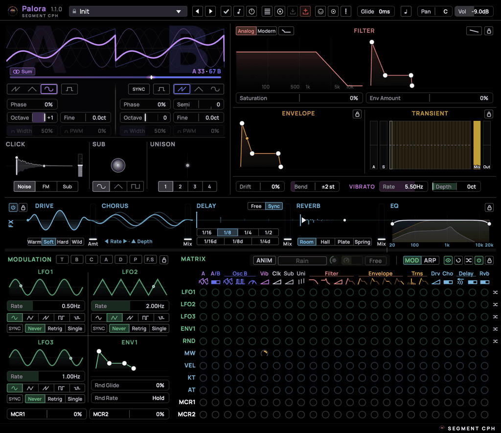 The Palora synthesizer interface.