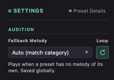 Palora's preset browser auditioning a patch
