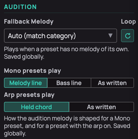 The Audition settings